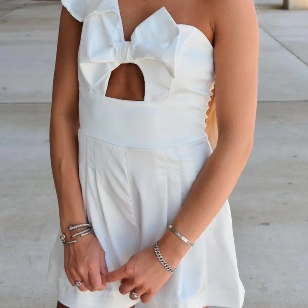 White one strap romper with Bow Detail